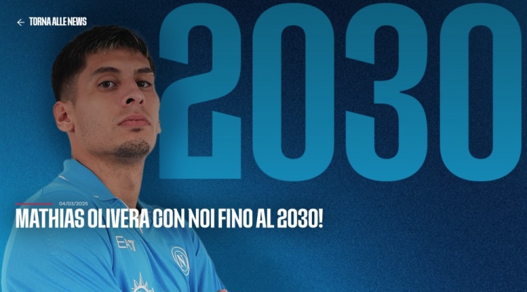 官方:那不勒斯与27岁乌拉圭左后卫奥利维拉续约至2030年