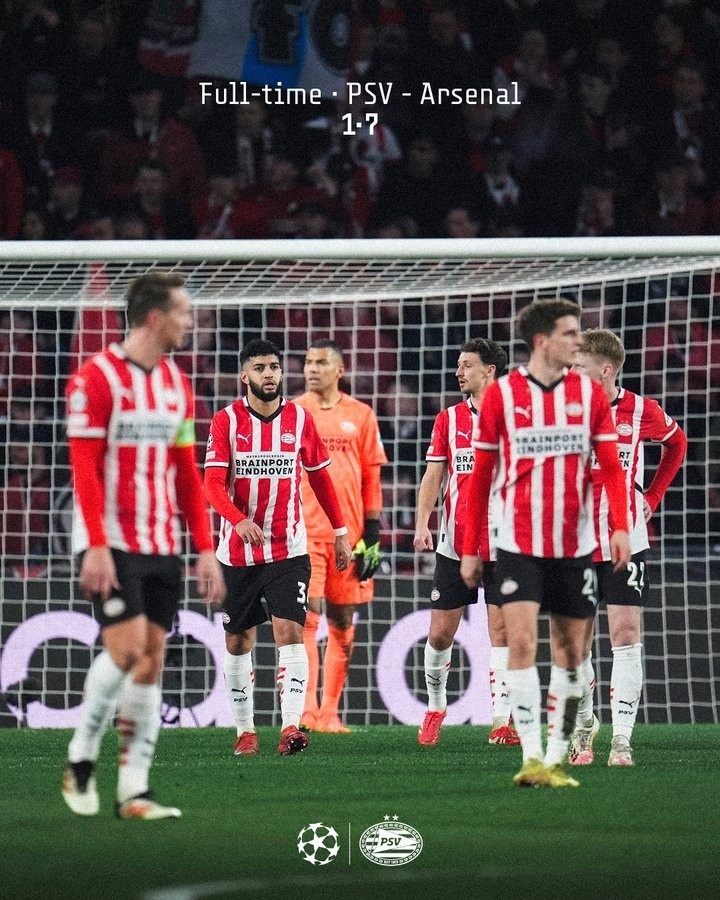 阿森纳上次欧冠打进7球还是07年,埃因霍温遭遇队史欧冠最惨失利