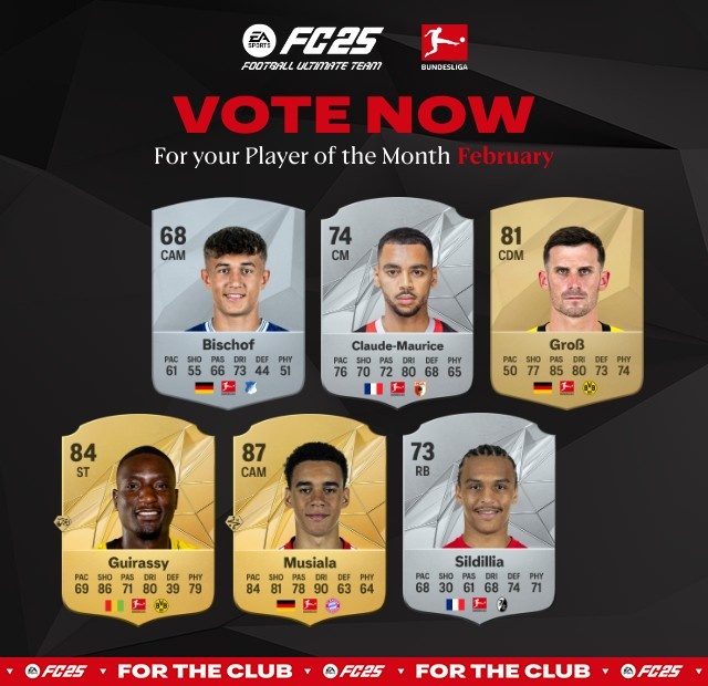 德甲2月最佳候选:穆西亚拉&吉拉西领衔,格罗斯&比绍夫在列