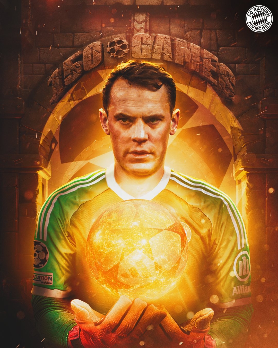 诺伊尔迎欧冠第150次出场里程碑之战,拜仁官方晒海报纪念