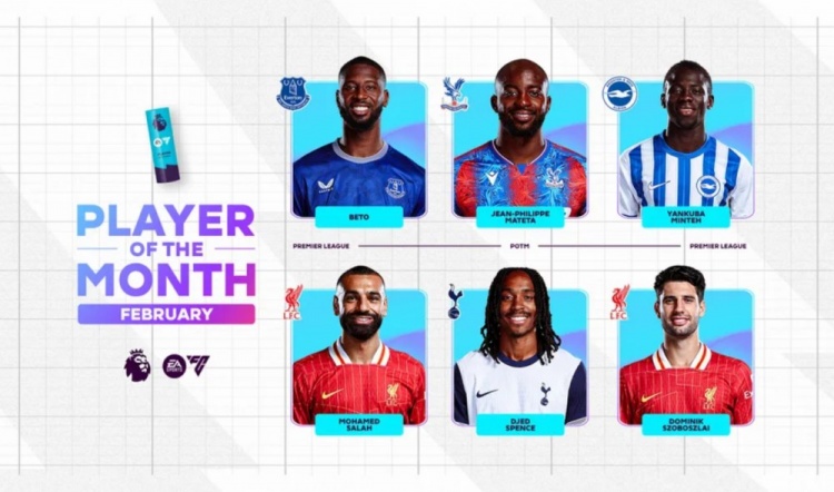 英超2月最佳候选:贝托、马特塔、明特、萨拉赫、斯宾塞、索博