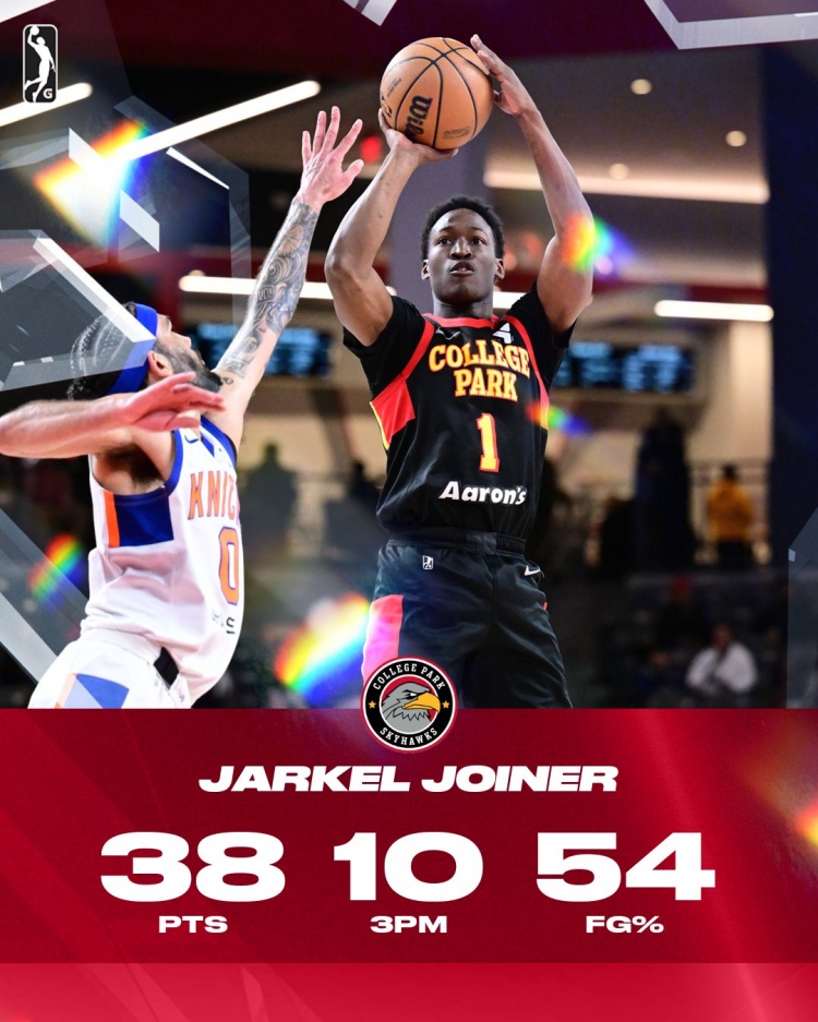 这是谁的部将！23年落选秀乔伊纳今日G联盟比赛3分16中10爆砍38分